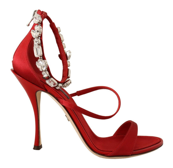 Dolce &amp; Gabbana Red Satin Crystals Sandaalit Keira Heels Shoes