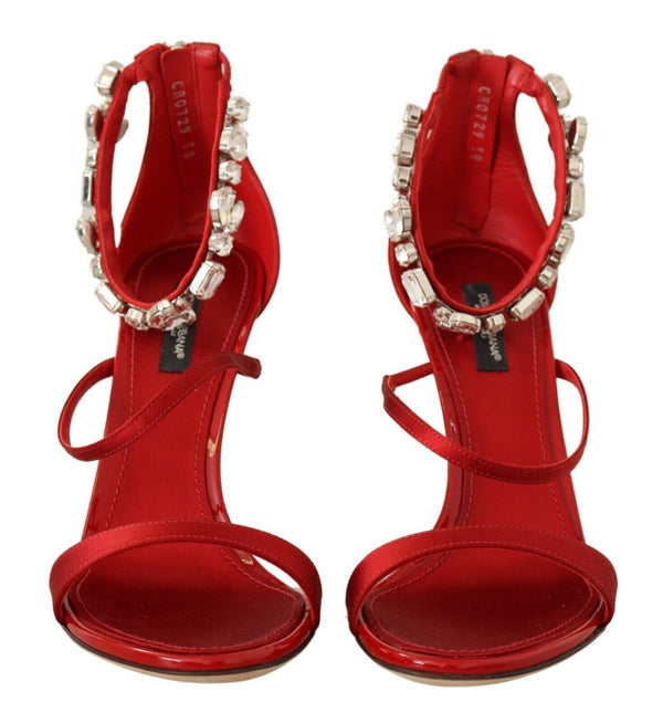 Dolce &amp; Gabbana Red Satin Crystals Sandaalit Keira Heels Shoes