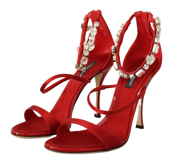 Dolce &amp; Gabbana Red Satin Crystals Sandaalit Keira Heels Shoes