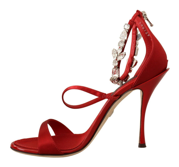 Dolce &amp; Gabbana Red Satin Crystals Sandaalit Keira Heels Shoes