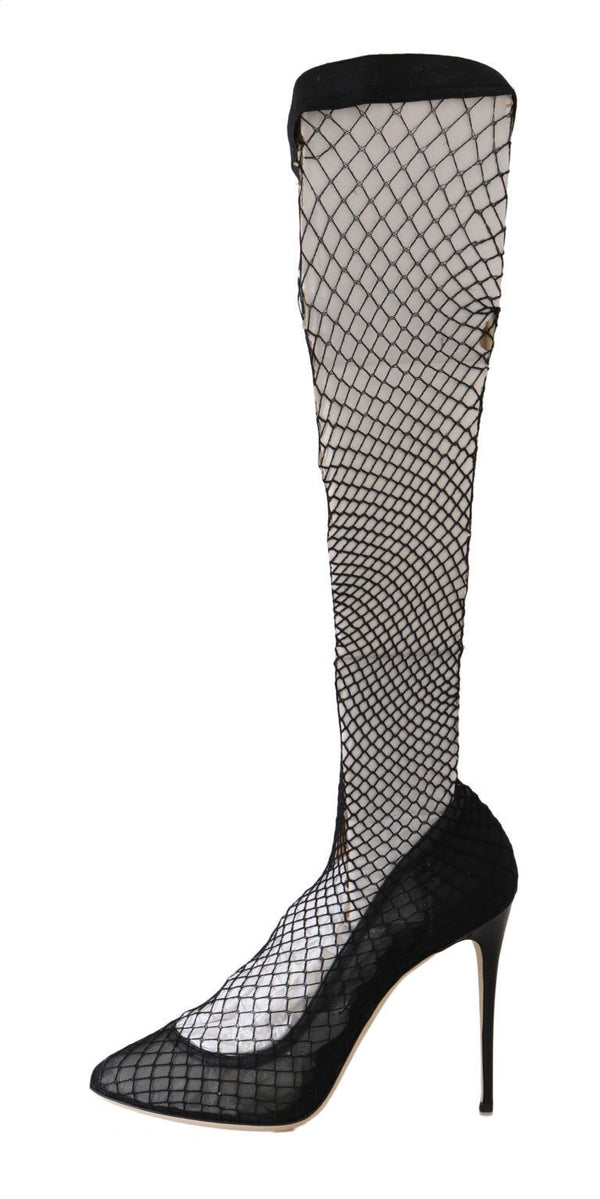 Dolce &amp; Gabbana Black Netted Sock Heels Pumps -kengät