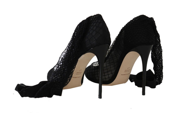 Dolce &amp; Gabbana Black Netted Sock Heels Pumps -kengät