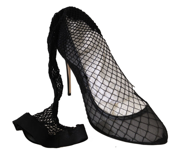 Dolce &amp; Gabbana Black Netted Sock Heels Pumps -kengät