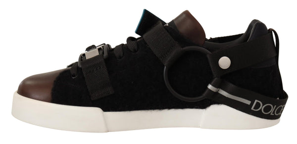 Dolce & Gabbana Shearling-Trimmed Leather Sneakers