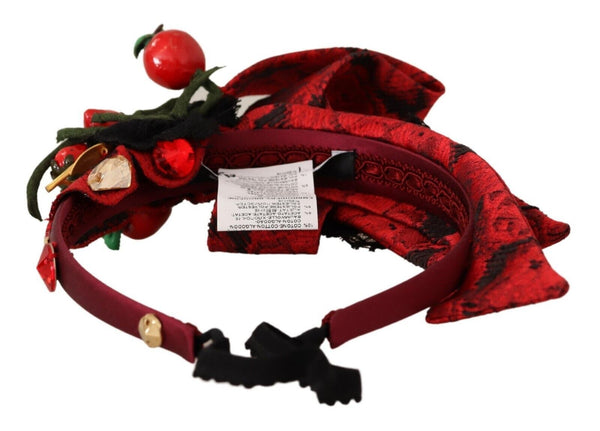 Dolce &amp; Gabbana Red Tiara Berry Fruit Crystal Bow Hair Diadem -hiuspanta