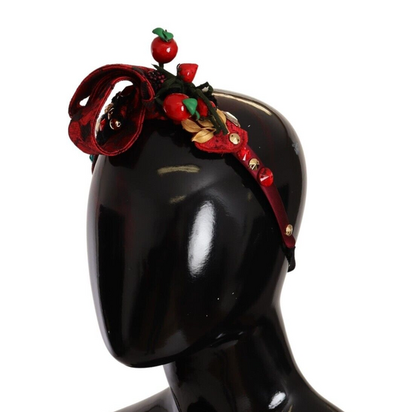 Dolce &amp; Gabbana Red Tiara Berry Fruit Crystal Bow Hair Diadem -hiuspanta