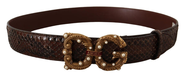 Dolce &amp; Gabbana Ruskea Eksoottinen Nahka Logo Solki Amore Belt