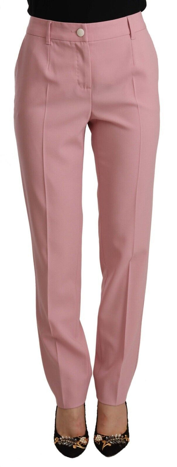 Dolce &amp; Gabbana Pink Wool Stretch korkeavyötäröiset housut