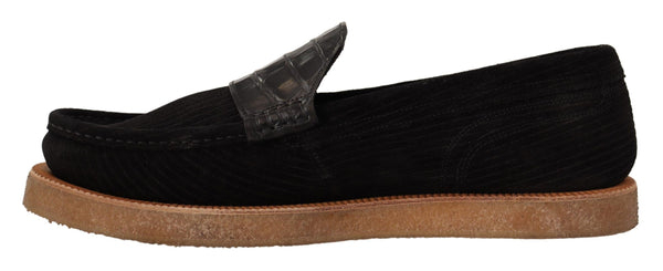 Dolce &amp; Gabbana Black Fox Leather Moccasins Loafers -kengät