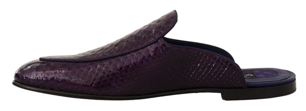 Dolce &amp; Gabbana Purple Exotic Leather Flats Slides -kengät