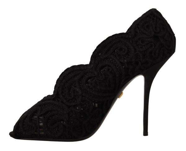 Dolce &amp; Gabbana mustat Cordonetto Ricamo Pump avokärkikengät