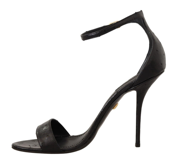 Dolce &amp; Gabbana Black Strutsi Nilkkahihna Heels Sandaalit Kengät