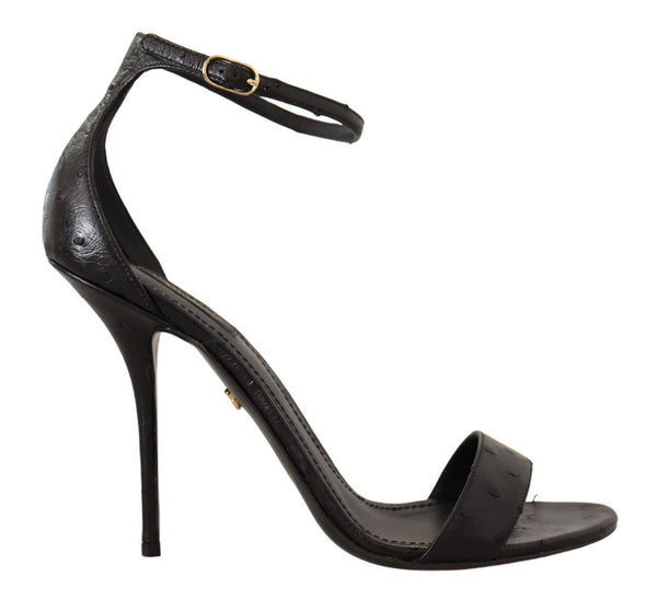 Dolce &amp; Gabbana Black Strutsi Nilkkahihna Heels Sandaalit Kengät