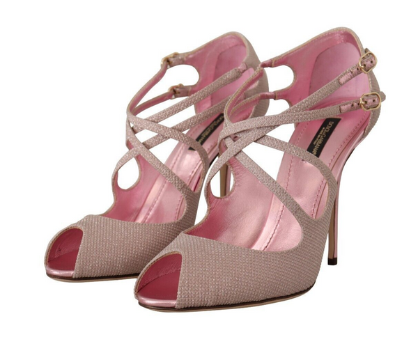 Dolce &amp; Gabbana Pink Glittered Strappy Heels Sandals Shoes