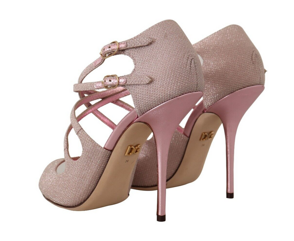 Dolce &amp; Gabbana Pink Glittered Strappy Heels Sandals Shoes