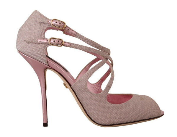 Dolce &amp; Gabbana Pink Glittered Strappy Heels Sandals Shoes