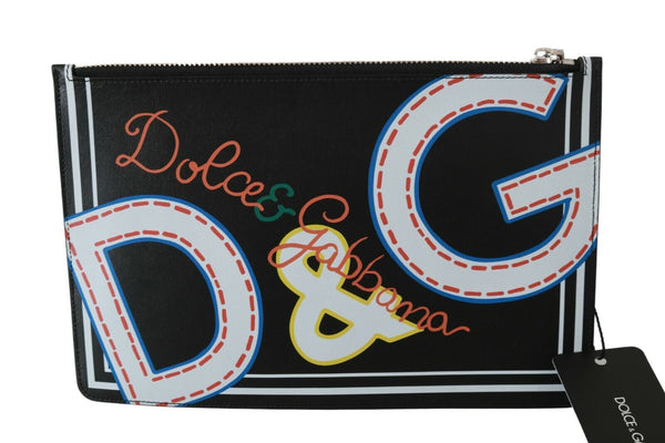 Dolce &amp; Gabbana musta DG Print miesten vetoketjullinen kolikkokukkaro nahkainen lompakko