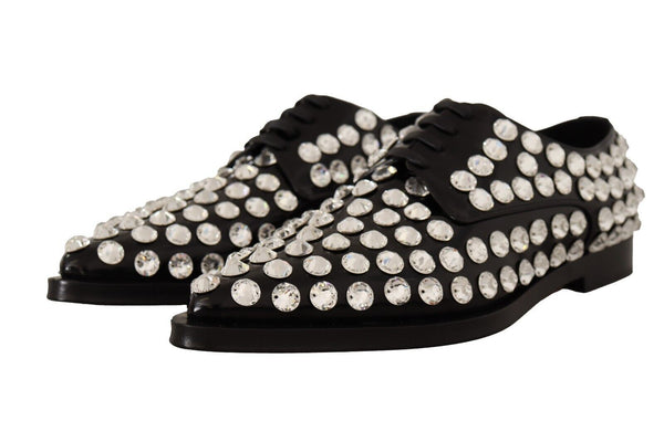 Dolce &amp; Gabbana Black Leather Crystals Lace Up Muodolliset kengät