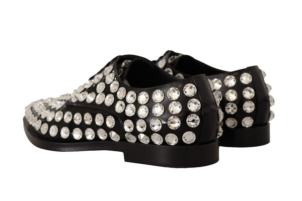 Dolce &amp; Gabbana Black Leather Crystals Lace Up Muodolliset kengät