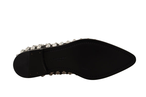 Dolce &amp; Gabbana Black Leather Crystals Lace Up Muodolliset kengät