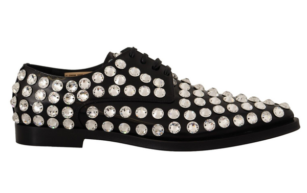 Dolce &amp; Gabbana Black Leather Crystals Lace Up Muodolliset kengät