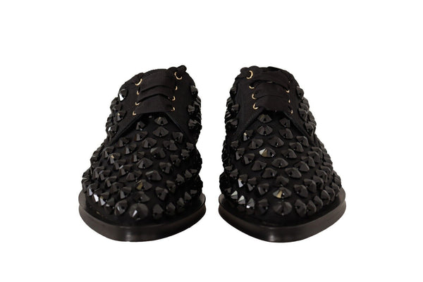 Dolce &amp; Gabbana Black Lace Up Studded Formal Flats -kengät