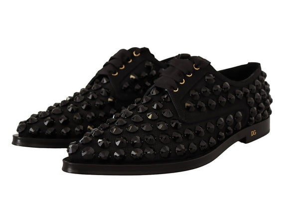 Dolce &amp; Gabbana Black Lace Up Studded Formal Flats -kengät