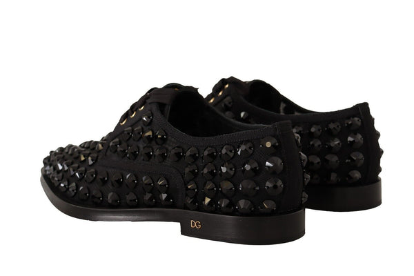 Dolce &amp; Gabbana Black Lace Up Studded Formal Flats -kengät