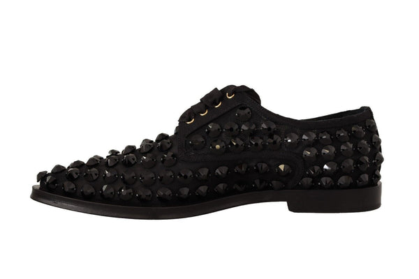 Dolce &amp; Gabbana Black Lace Up Studded Formal Flats -kengät