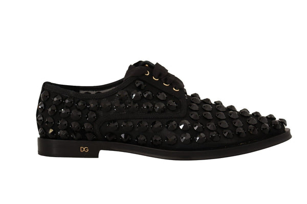 Dolce &amp; Gabbana Black Lace Up Studded Formal Flats -kengät