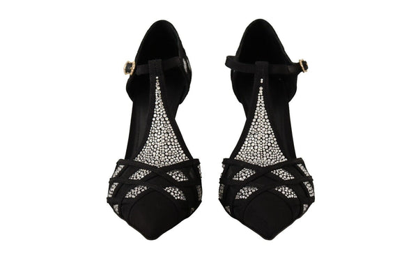 Dolce &amp; Gabbana Black Crystals T-strap Heels Pumps Kengät