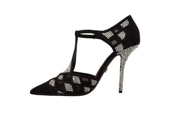 Dolce &amp; Gabbana Black Crystals T-strap Heels Pumps Kengät