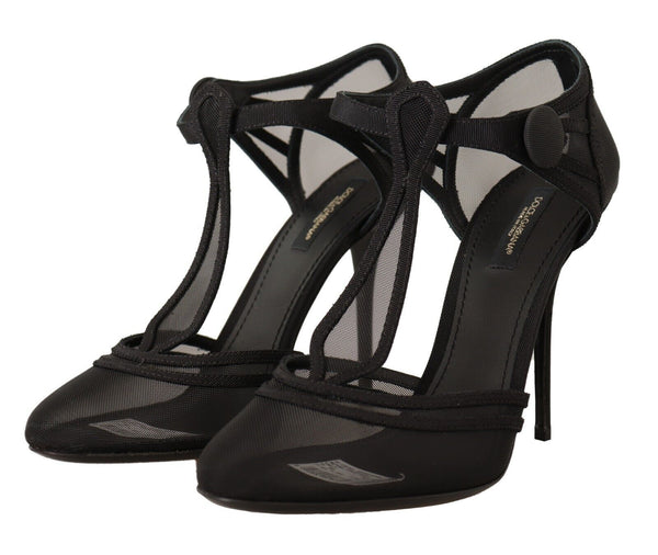 Dolce &amp; Gabbana Black Mesh T-hihna Stiletto Heels Pumps Shoes