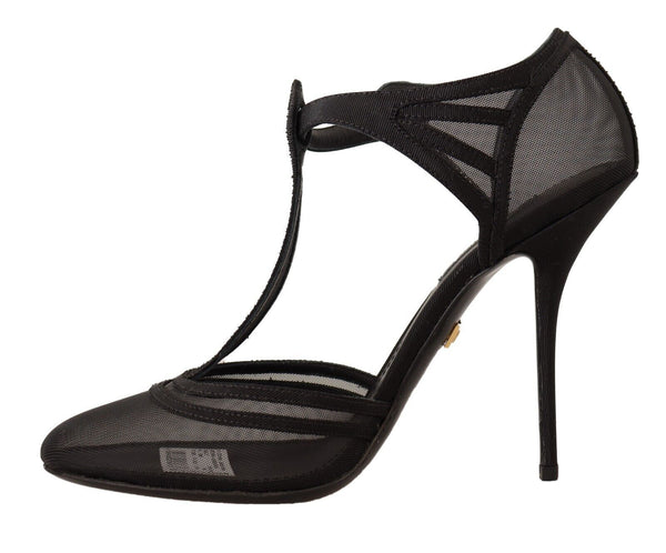 Dolce &amp; Gabbana Black Mesh T-hihna Stiletto Heels Pumps Shoes