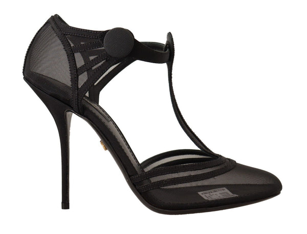 Dolce &amp; Gabbana Black Mesh T-hihna Stiletto Heels Pumps Shoes