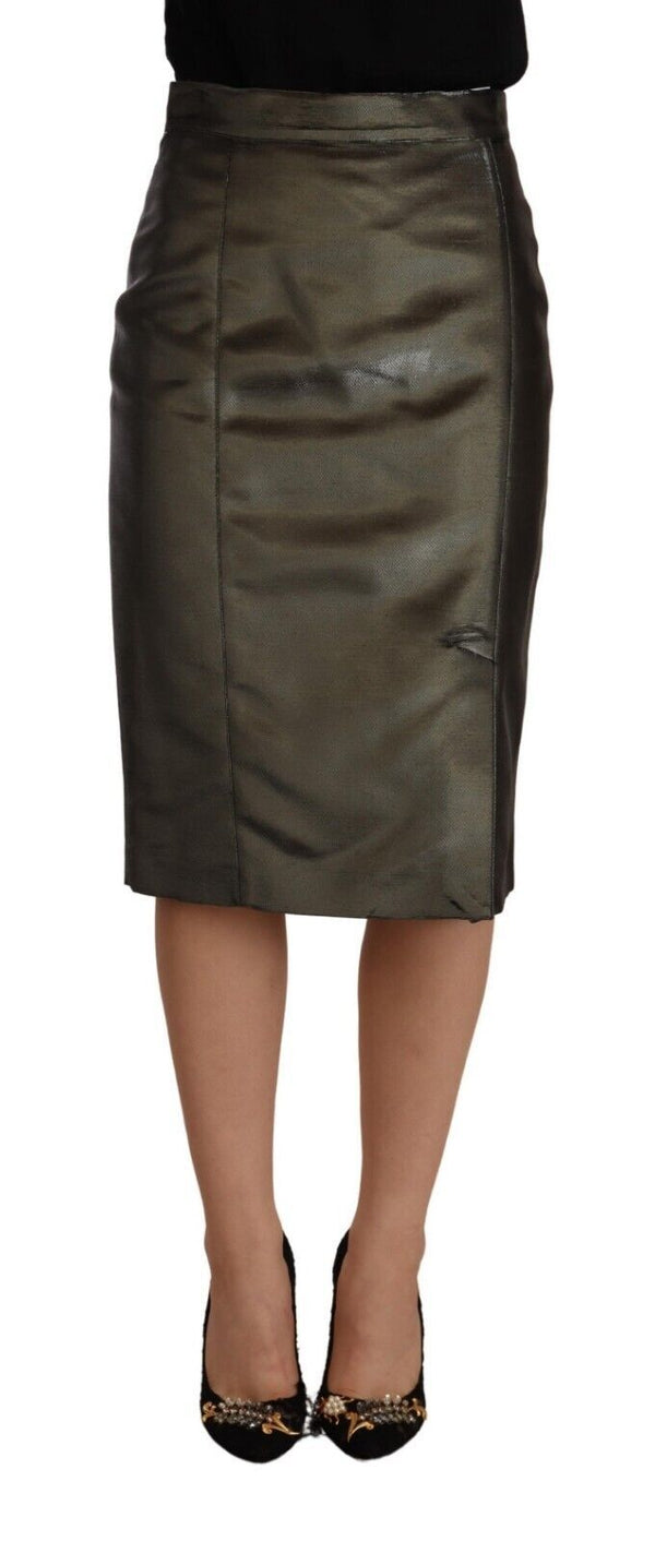 GF Ferre Metallic Grey High Waist Pencil Midi-hame