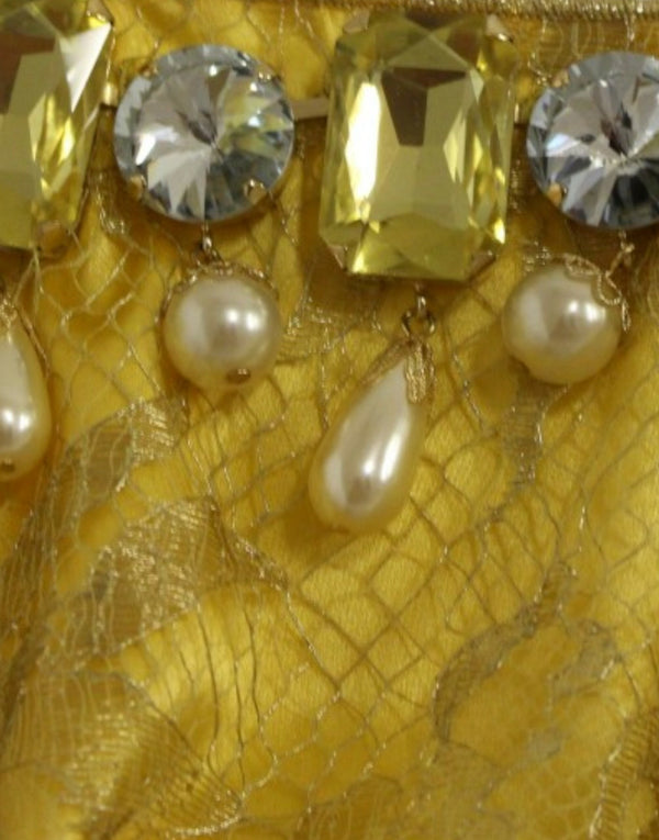 Dolce &amp; Gabbana Keltainen pitsikristallimekko