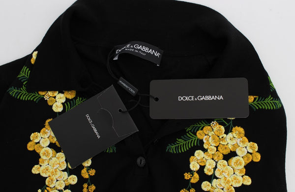 Dolce &amp; Gabbana musta silkki kukkakirjailtu poolopaita