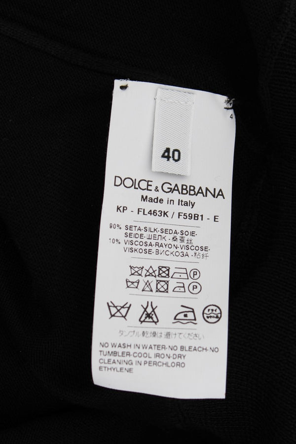 Dolce &amp; Gabbana musta silkki kukkakirjailtu poolopaita