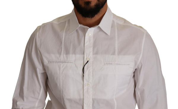 Dolce &amp; Gabbana White Cotton Button Down Miesten kauluspaita