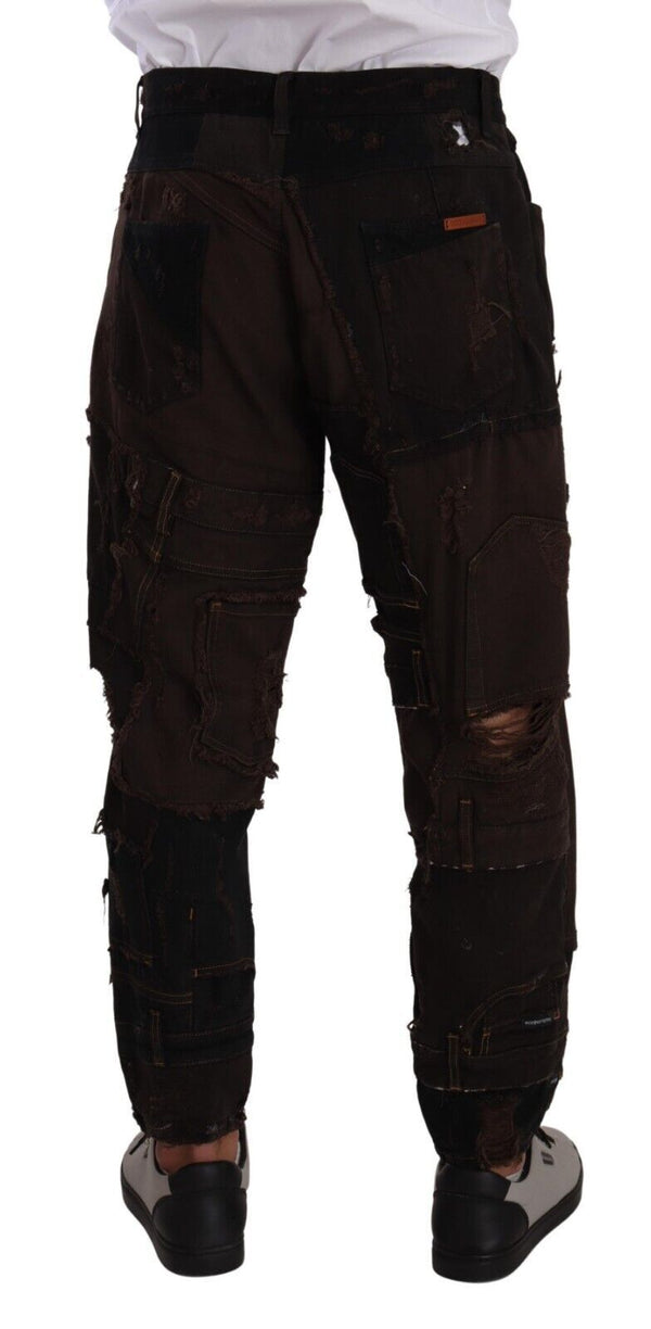 Dolce &amp; Gabbana Brown Distressed Regular Denim Farkut