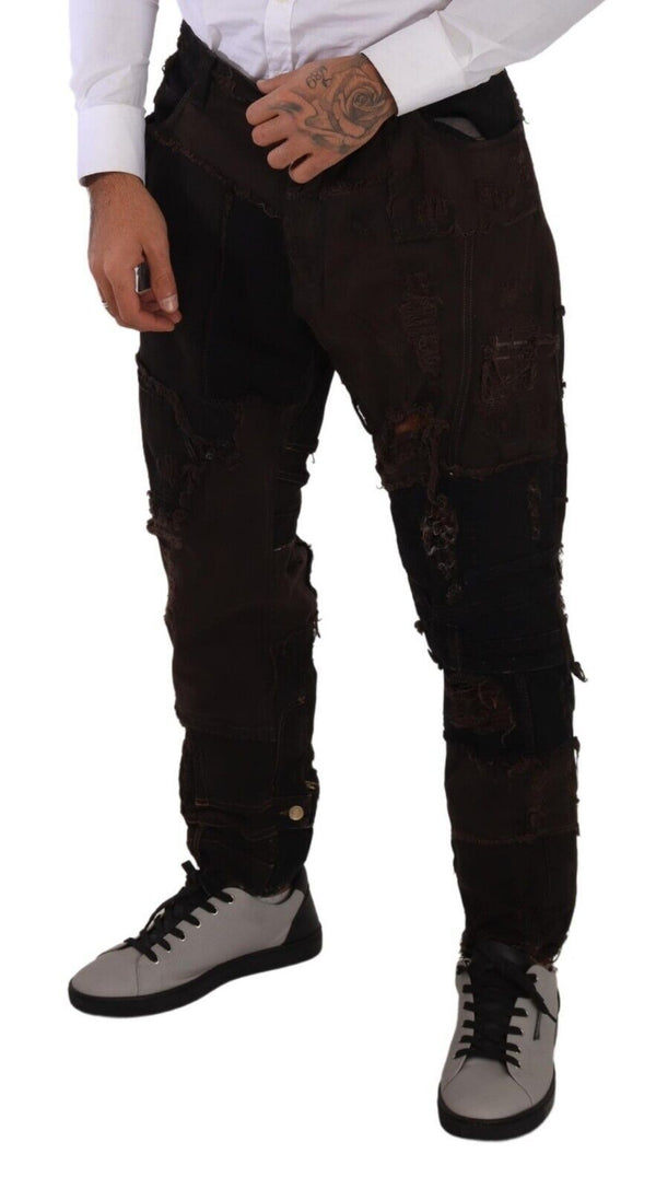 Dolce &amp; Gabbana Brown Distressed Regular Denim Farkut