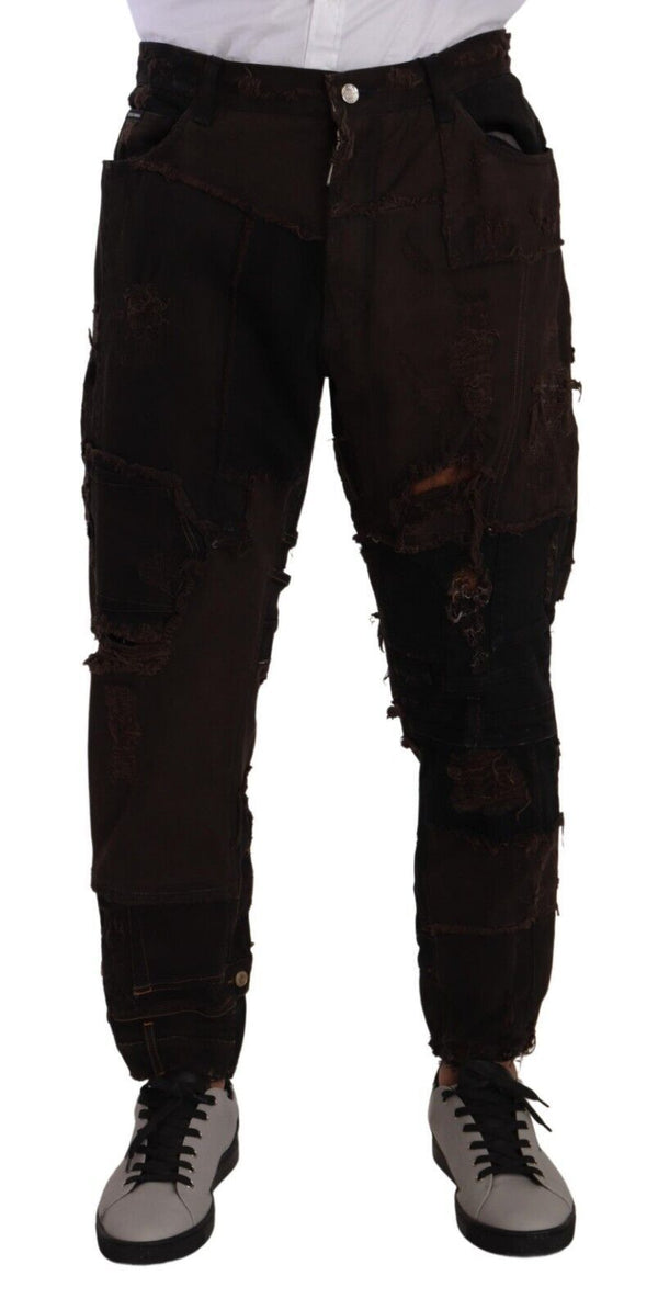 Dolce &amp; Gabbana Brown Distressed Regular Denim Farkut