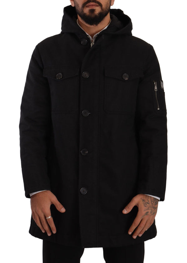 Dolce &amp; Gabbana Black Denim hupullinen Parka Coat talvitakki