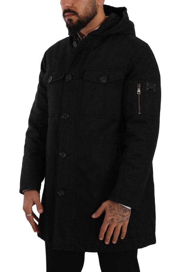 Dolce &amp; Gabbana Black Denim hupullinen Parka Coat talvitakki