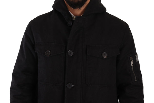 Dolce &amp; Gabbana Black Denim hupullinen Parka Coat talvitakki