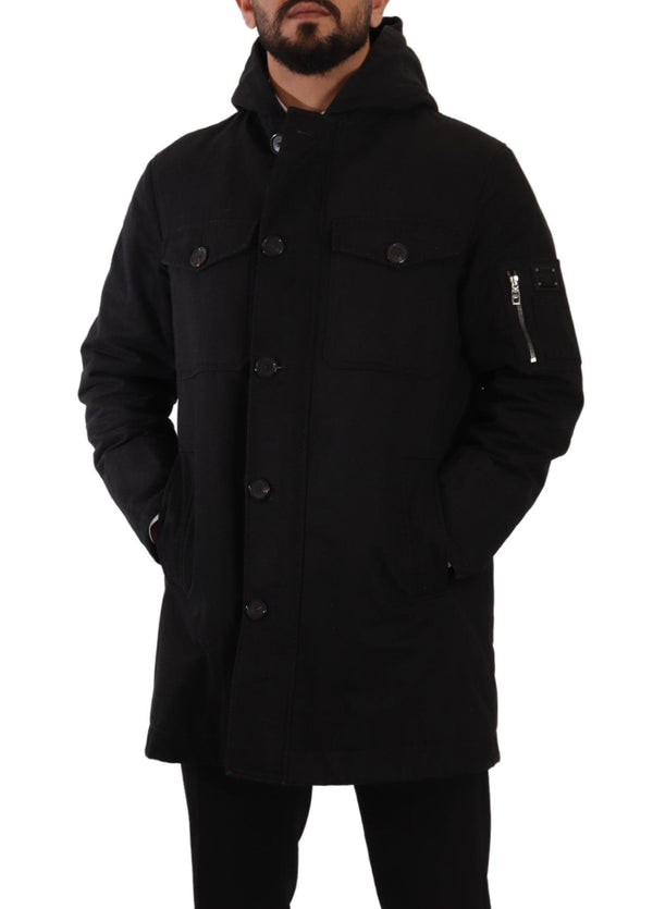 Dolce &amp; Gabbana Black Denim hupullinen Parka Coat talvitakki