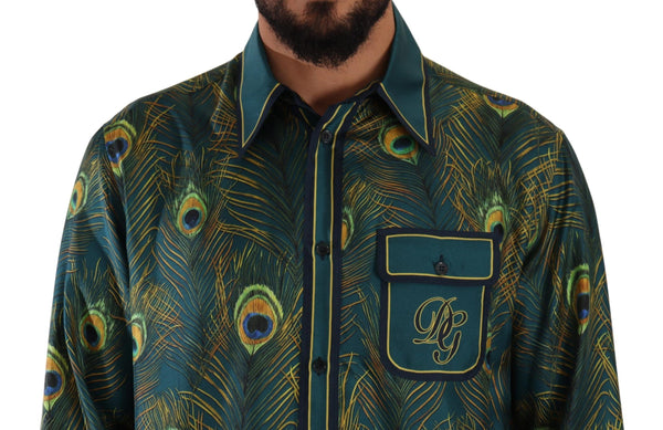 Dolce & Gabbana Peacock Feather Print Silk Shirt