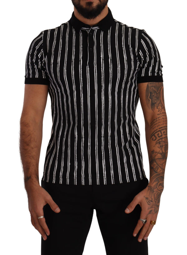 Dolce &amp; Gabbana Black White Striped Polo lyhythihainen T-paita