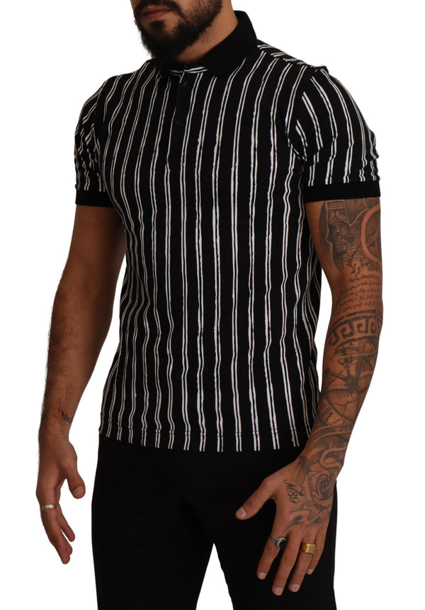 Dolce &amp; Gabbana Black White Striped Polo lyhythihainen T-paita